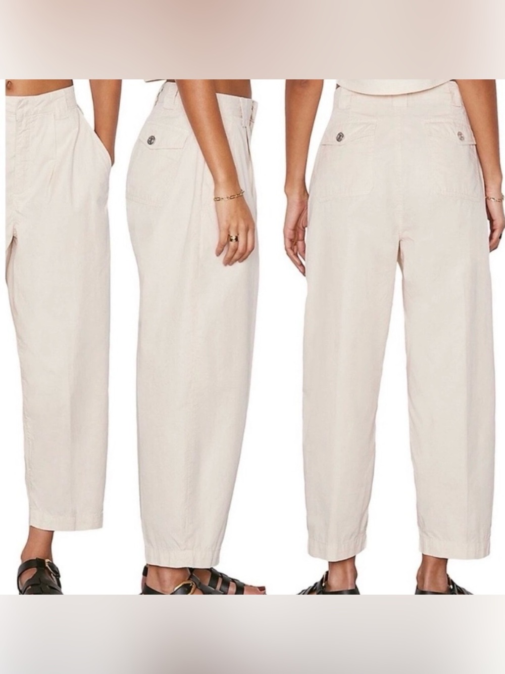 FRAME Fluid Twill Pleated Wide Leg Crop Pant in